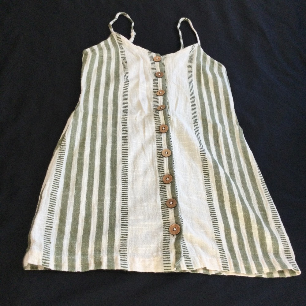 Rip Curl White and Olive Green Striped Mini Dress